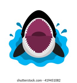 Swallow with his mouth open. Isolation of a shark on a white background. Swallow face with teeth and jaw. Flat vector illustration