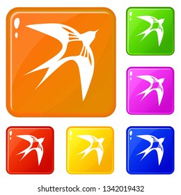 Swallow icons set collection vector 6 color isolated on white background