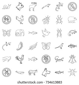 Swallow icons set. Outline style of 36 swallow vector icons for web isolated on white background