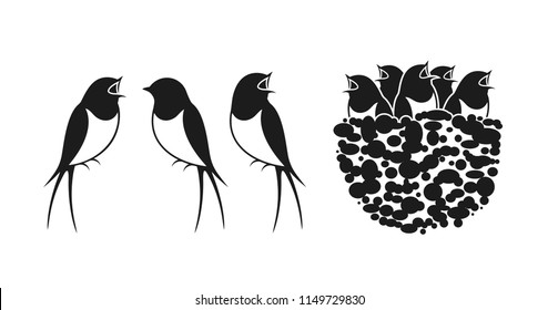 Swallow logo. Nest of Swallows


