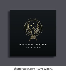 Swallow luxury logo with star. Isolated swallow on white background. Vector illustration