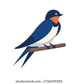 Tragar en la rama Gráfico de Vector de estilo plano de un pájaro de la golondrina que se sienta en una rama, ideal para los temas sobre los pájaros, la naturaleza, y las estaciones