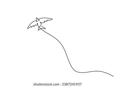 Swallow one line art drawing. Animal bird flying continuous outline. Vector illustration isolated. Minimalist design handdrawn.