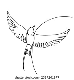 Swallow one line art drawing. Animal bird flying continuous outline. Vector illustration isolated. Minimalist design handdrawn.