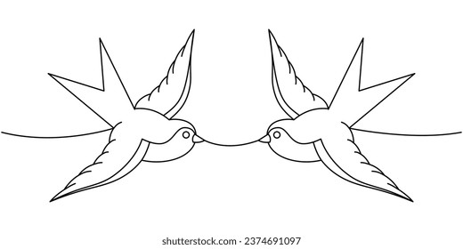 Trague un dibujo continuo de una línea. Ilustración continua de una línea del tatuaje de la vieja escuela. Ilustración lineal minimalista del vector.
