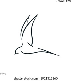 Swallow outline. Isolated swallow on white background