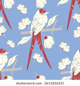 swallow pattern with Wild flower flat design For textiles, tiles, Washi tape 