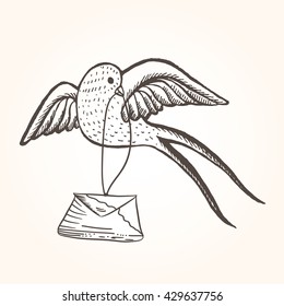 Swallow postman. Bird delivering mail.