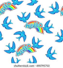 Swallow seamless, rainbow, vector, patch badges vector, print, patches collection, swallow vector, patches seamless, background