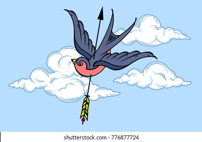 Swallow in the sky, pierced by an arrow