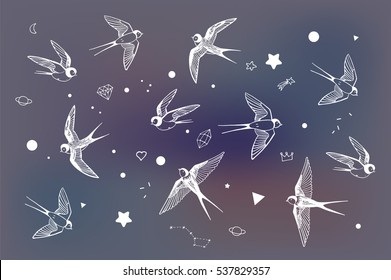 swallow in sky vector set