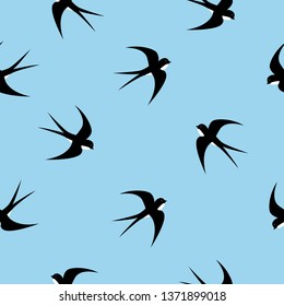 Swallow, swift, birds. Graphic vector pattern. Decorative seamless background