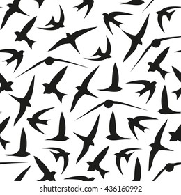 Swallow, swift, birds. Graphic vector pattern. Decorative seamless background