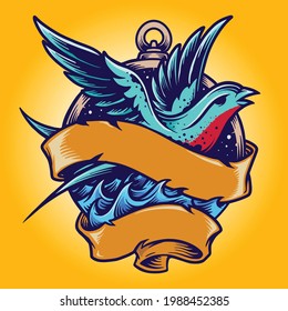 Swallow Tailor Vintage Tattoo Vector illustrations for your work Logo, mascot merchandise t-shirt, stickers and Label designs, poster, greeting cards advertising business company or brands.