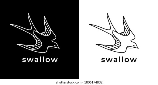 Swallow tattoo line icon. Flying bird logo emblem. Swift symbol. Vector illustration.