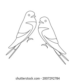  Swallow Tattoo  On White Background. Bird Icons vector one line drawing.