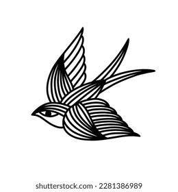 swallow traditional tattoo, vector line illustration