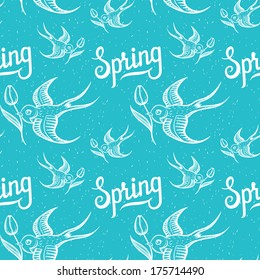 Swallow with a tulip seamless pattern
