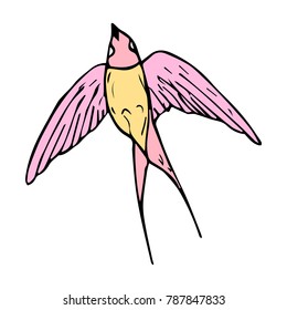 Swallow vector illustration. Doodle style. Design, print, decor, textile, paper