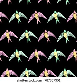Swallow vector illustration. Doodle style. Design, print, decor, textile, paper
