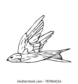 Swallow vector illustration. Doodle style. Design, print, decor, textile, paper