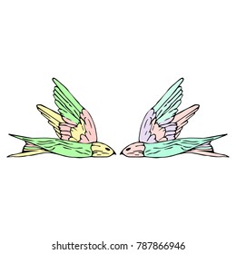 Swallow vector illustration. Doodle style. Design, print, decor, textile, paper