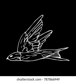 Swallow vector illustration. Doodle style. Design, print, decor, textile, paper