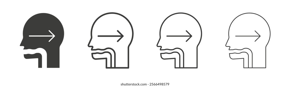 Swallowing reflex icon flat and linear vector illustration on white background.