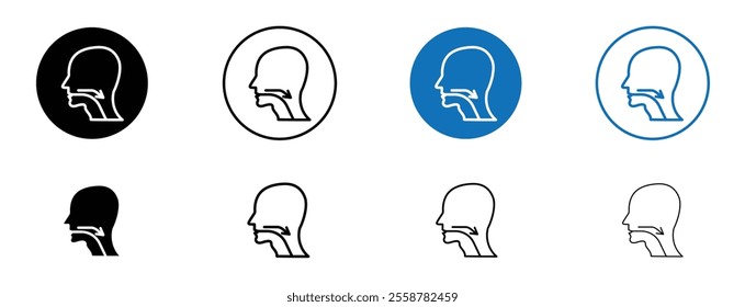 Swallowing reflex icon set in black and blue colors