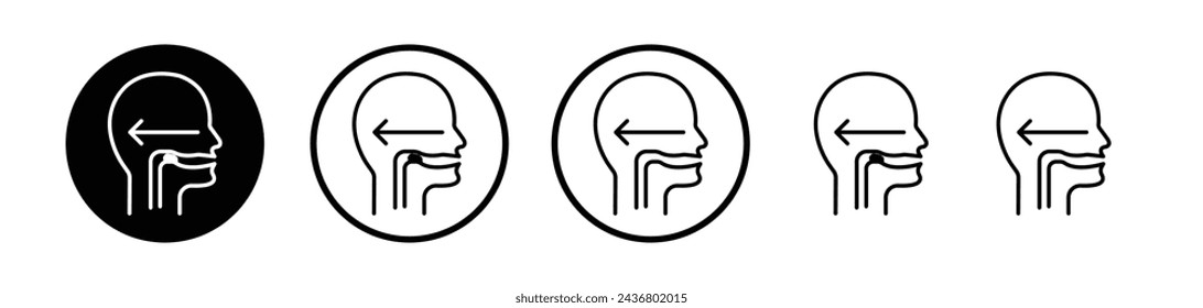 Icono de línea de reflejo de deglución. Icono de proceso de ingestión de esófago faríngeo en contorno y estilo plano sólido.