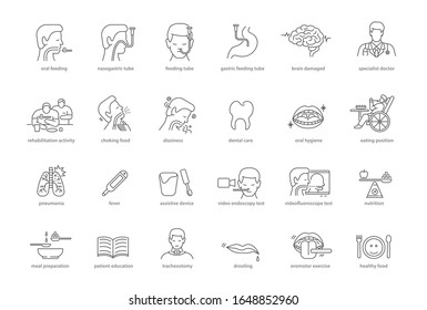 swallowing rehabilitation, dysphagia care, swallowing treatment icon set svg
