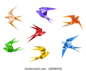 Swallows birds set in origami style isolated on white background. Jpeg version also available in gallery