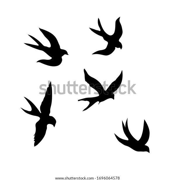 ツバメ 白い背景に黒いシルエット ツバメの群れのシルエット 飛ぶ鳥の黒い輪郭 ツバメを飛ばす 白い背景にタトゥーベクターイラスト のベクター画像素材 ロイヤリティフリー
