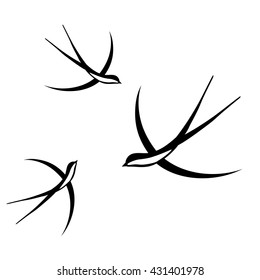 Swallows Flying stylized. Silhouettes urban birds.