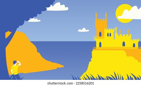 The Swallow's Nest. Lastivchyne Hnizdo. Historical Architectural Monument. Vector illustration