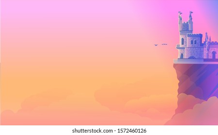 Сastle Swallow's Nest.Vector sketch symbol of Crimea. Horizontal banner