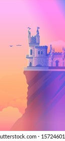 Сastle Swallow's Nest.Vector sketch symbol of Crimea. Vertical banner.