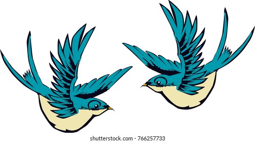 Swallows Pair Flying 
