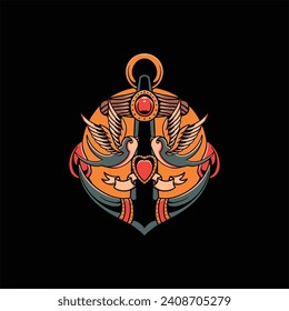 swallows tattoo illustration vector design
