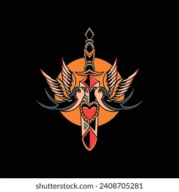 swallows tattoo illustration vector design