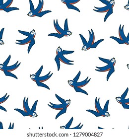 Swallows vector seamless pattern on white background for wallpaper, wrapping, packing, and backdrop.