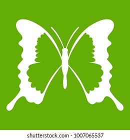 Swallowtail butterfly icon white isolated on green background. Vector illustration