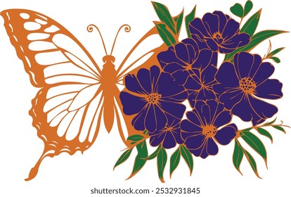 Swallowtail monarch  butterfly Silhouette, outline - Butterfly Silhouette with flowers design, logo, art, silhouette, print	
