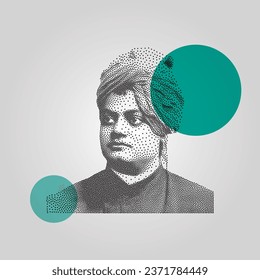 Swami Vivekananda, Indian monastic and philosopher. dot particles art