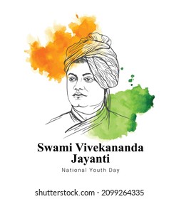 Swami Vivekananda Jayanti Vector illustration, National Youth Day of India 12th January, remembering Swami Vivekananda