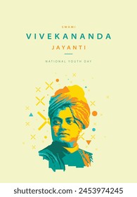 Swami Vivekananda Jayanti Vector illustration, National Youth Day on India 12th January. 