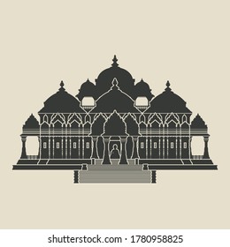 Swaminarayan Akshardham Hindu Temple Black Silhouette