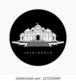 Swaminarayan Akshardham temple vector icon black and white. Akshardham mandir, Delhi.