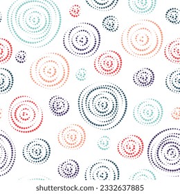 Schwamlose Muster bunter, gepunktete Ringe. Abstrakter geometrischer Hintergrund aus Kreisen verschiedener Größen