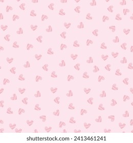 Swamless pattern with line hearts on pink background. For Valentines Day, decorative, wrapping paper. Vector